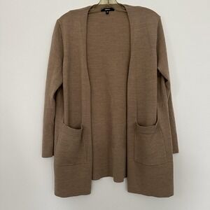 Quince Sweater Cardigan Womens Medium Brown Merino Wool Open Front Longline